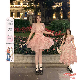 微胖大码 荷叶边连衣裙 玫瑰碎花裙子女收腰2024春夏新款 安妮不火