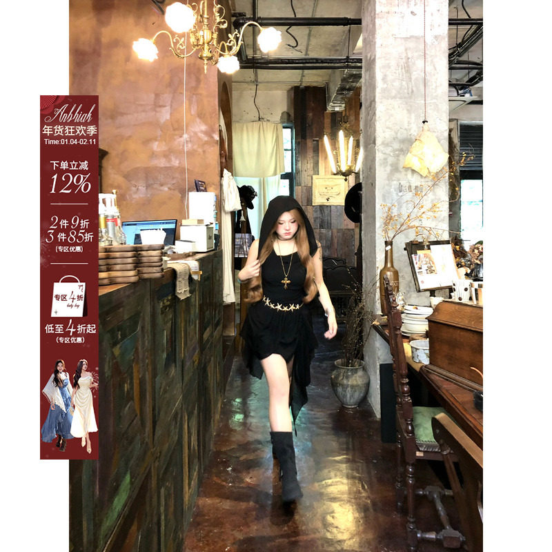 安妮不火 月女神纱废土风连帽雪纺连衣裙女微胖大码小众设计感裙,女装/女士精品,连衣裙,淘宝优惠券,粉丝福利购,淘宝优惠卷