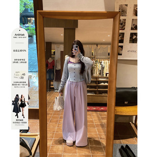 安妮不火 甜美蝙蝠袖开衫+吊带+长裤套装女微胖大码慵懒风三件套