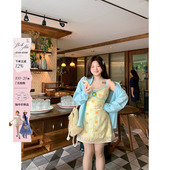 度假风衬衫 安妮不火盛夏葵野清新甜美绣花吊带短裙女夏季 微胖大码