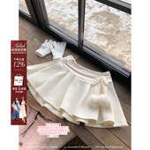 安妮不火 少女感磨毛提花毛球系带A字半裙女微胖大码 收腰显瘦短裙