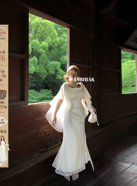 安妮不火纤指玲兰提花绸缎蕾丝拼接长裙女微胖大码法式气质连衣裙