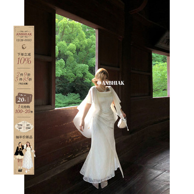 安妮不火纤指玲兰提花绸缎蕾丝拼接长裙女微胖大码法式气质连衣裙