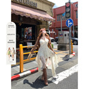 安妮不火 波西米亚风贝壳印花雪纺吊带裙女微胖大码度假风连衣裙