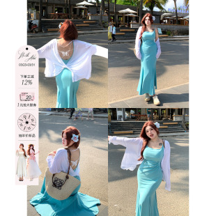 微胖大码 新款 鱼尾裙 后背蝴蝶镂空设计连衣裙女2024夏季 安妮不火