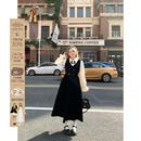 安妮不火 学院假两件长裙 千金风烧花刺绣领撞色连衣裙女微胖大码