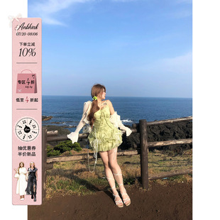 设计感吊带裙子 安妮不火汀兰溯雾仙气植绒欧根纱蓬蓬裙女微胖大码