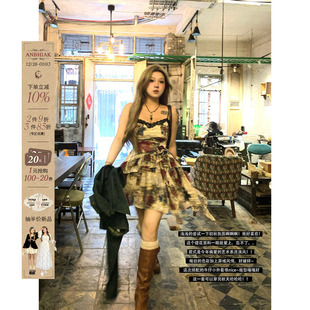 小众连衣裙 微胖大码 安妮不火蕾丝拼接不规则吊带裙女2024夏季 新款