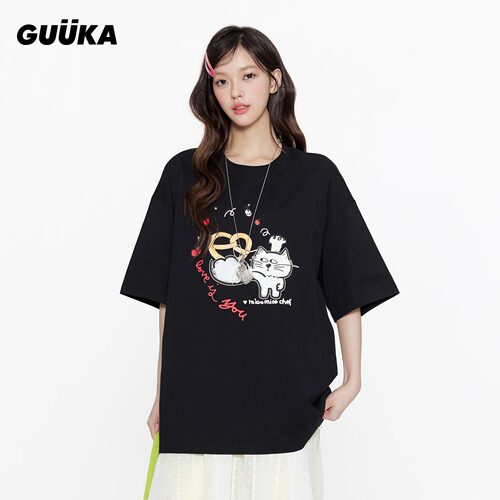 周深同款GUUKA纯棉宽松短袖T恤
