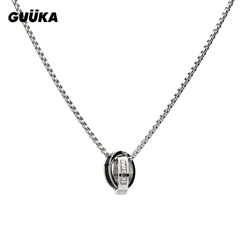 GUUKA钛钢永恒双环情侣项链图片
