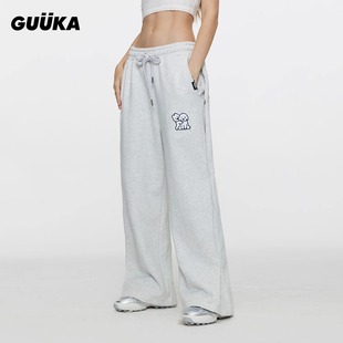 聂玮辰同款GUUKA宽松bf慵懒风排扣裤子宽松 matsui联名小狗卫裤女