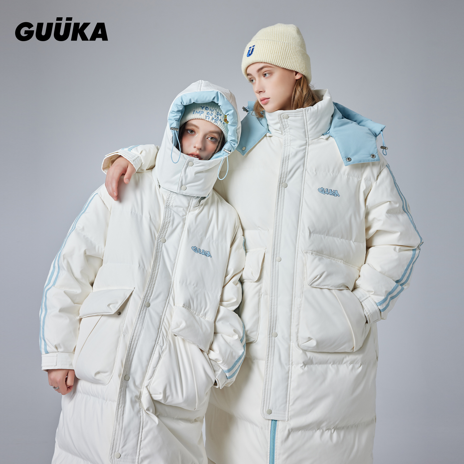 GUUKA白色高克重长款羽绒服男冬季 东北超厚零下防寒服外套女宽松