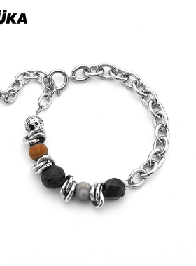 GUUKA潮牌不锈钢合金男生手链新款青少年嘻哈O字链叠戴手串女小众