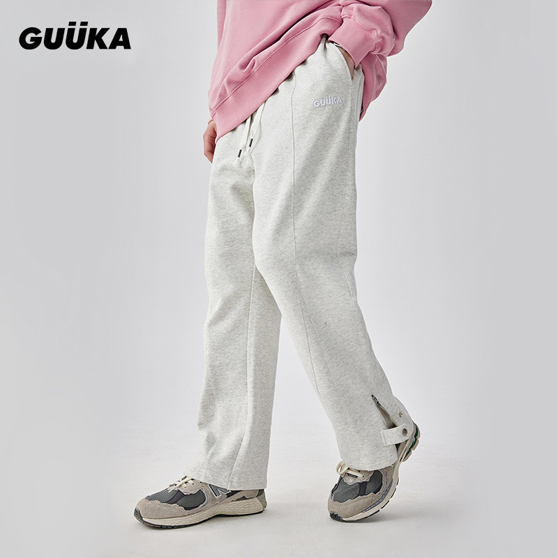 GUUKA花灰刺绣纯棉宽松卫裤男图片