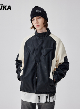 GUUKA小酷Coola罗言同款机车PU皮衣短款夹克 坏学生刺绣外套宽松