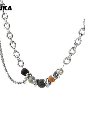 GUUKA潮牌不锈钢项链女2025新款 重金属嘻哈风古巴链男拼接锁骨链