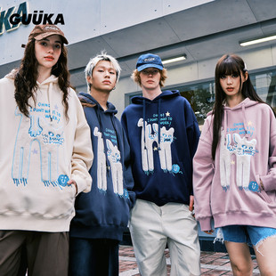 tf家族陈思罕同款GUUKA猫咪绒感刺绣连帽衫宽松 潮牌多色情侣卫衣