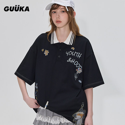 王蒙同款GUUKA重磅纯棉POLO衫女