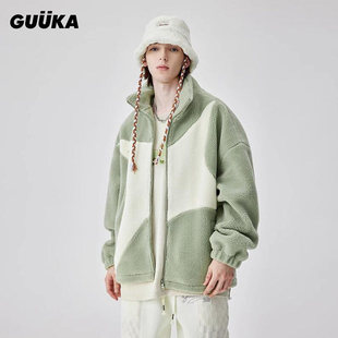 GUUKA拼接四芒星羊羔绒夹克宽松 陈立农汪卓成同款外套衣服加厚潮