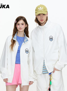 GUUKA小狗刺绣插肩袖夹克合身 matsui联名白色撞色立领秋季外套女
