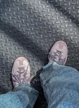 Samba德训鞋复古紫色真皮韩版德训鞋夏季新款圆头系带低帮休闲鞋