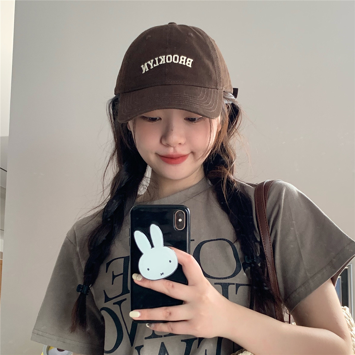 丁走走韩版显脸小刺绣纯棉棒球帽子女遮阳大头围软顶鸭舌帽ins潮