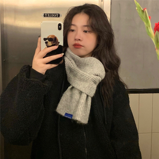 丁走走韩国新款纯色针织短款围巾女秋冬季保暖百搭交叉小围脖学生