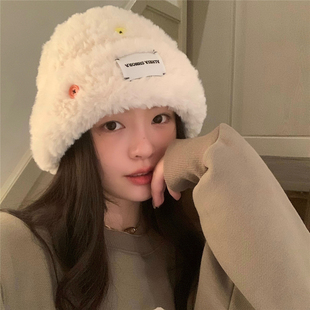 丁走走白鹿同款帽子女秋冬护耳毛绒毛线帽加厚保暖显脸小针织帽