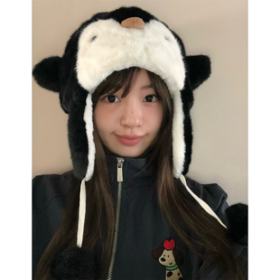 可爱呆萌!丁走走企鹅保暖毛绒帽子女冬季护耳加厚防寒滑雪雷锋帽