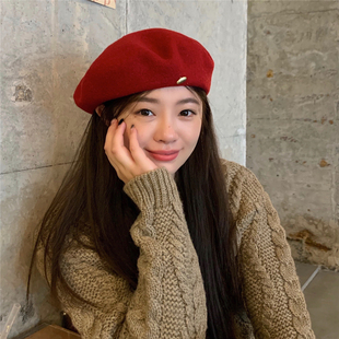 丁走走高品质羊毛呢贝雷帽子女秋冬复古百搭画家帽显脸小英伦时尚