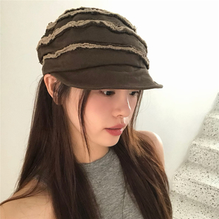 日系艺术家~复古y2k褶皱做旧报童帽棉麻显脸小文艺鸭舌画家帽子女