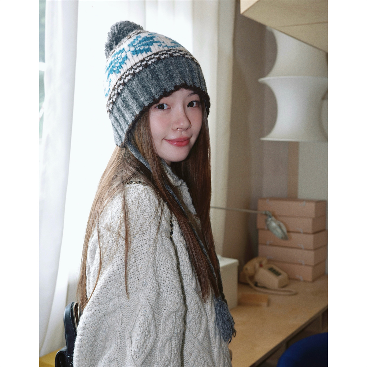 丁走走复古费尔岛风针织雷锋帽