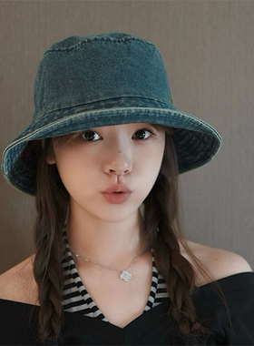 简单好搭！韩版显脸小百搭牛仔渔夫帽子女秋季复古素颜水桶盆帽