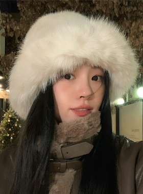 2026冬季新款白色毛绒帽子女加厚保暖渔夫帽护耳雷锋帽防寒蒙古帽