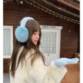 杨超越同款 仿狐狸毛蓝色耳罩女冬季 护耳保暖耳包加厚毛绒耳暖耳套