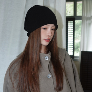 丁走走高级感百搭纯羊毛针织帽子女秋冬保暖显脸小护耳堆堆毛线帽