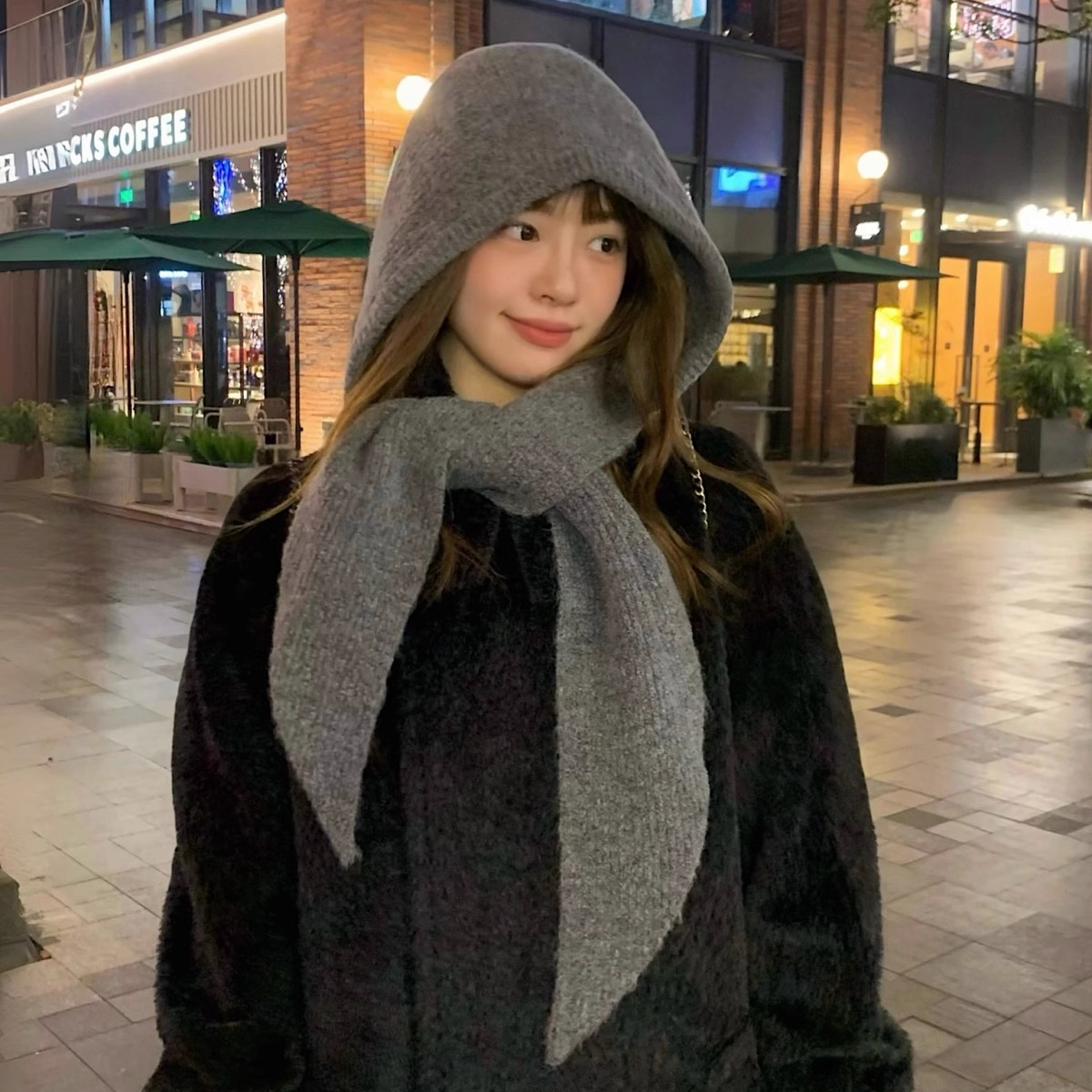 韩国新款针织帽子围巾一体保暖毛线帽女冬季加厚护耳巴拉克拉法帽