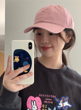 高品质玫瑰粉色棒球帽子女遮阳韩版百搭大头围显脸小纯棉鸭舌帽潮