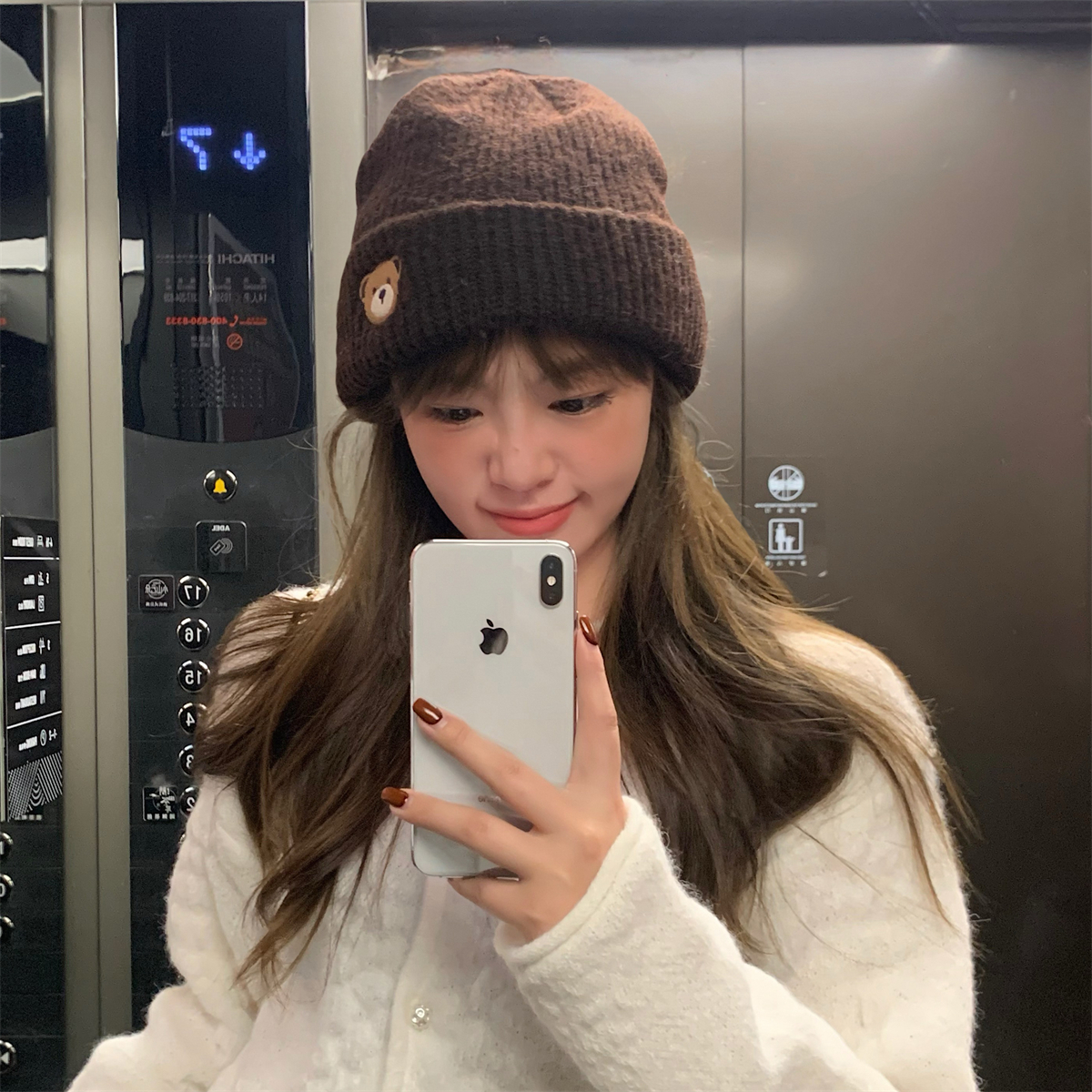 可爱小熊贴布针织帽休闲毛线帽