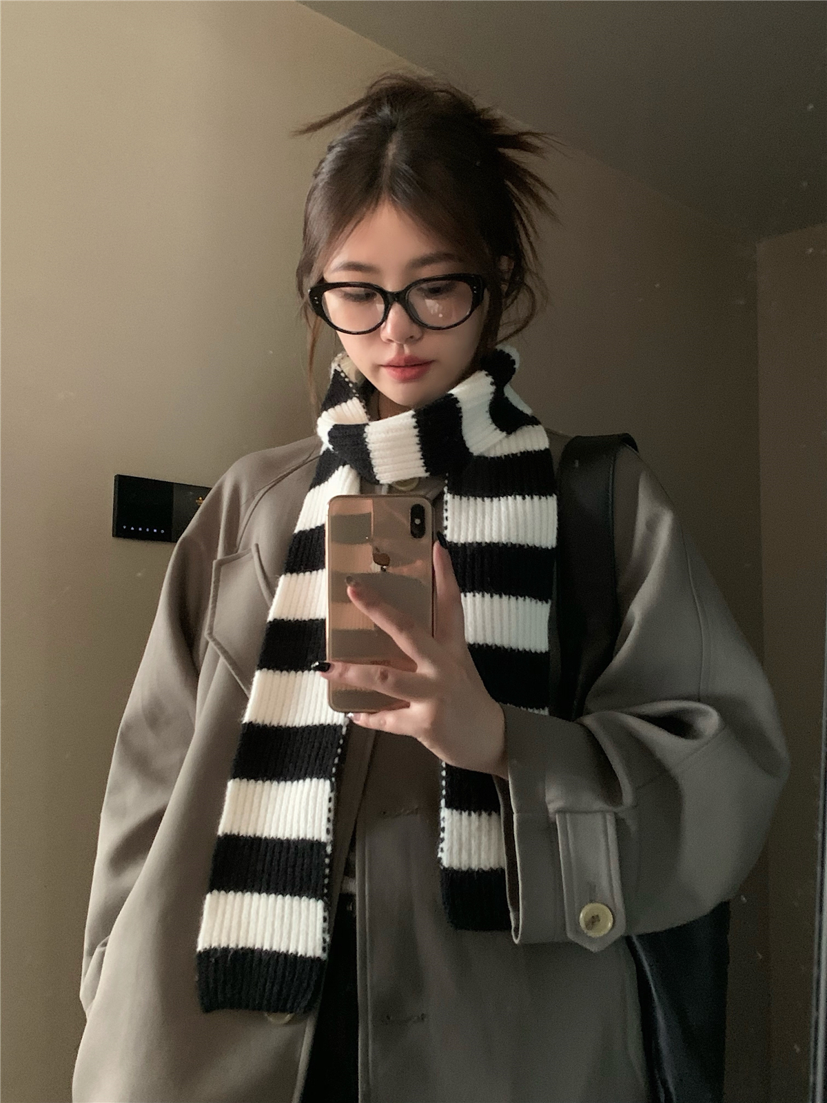 超好搭条纹高级感针织围巾女秋冬新款保暖日系凹造型百搭围脖情侣