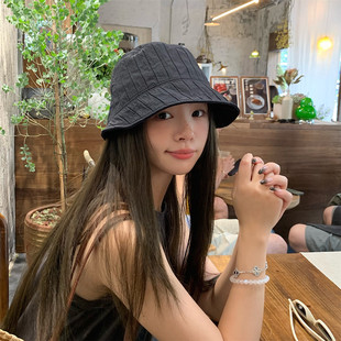 百搭不挑人！显脸小素颜早八黑色渔夫帽子女纯色防晒遮阳水桶盆帽