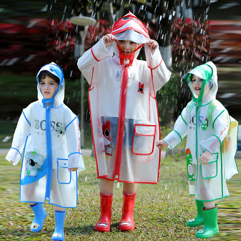 儿童透明雨衣女童男童幼儿园小学生书包位分体恐龙宝宝上学雨披潮