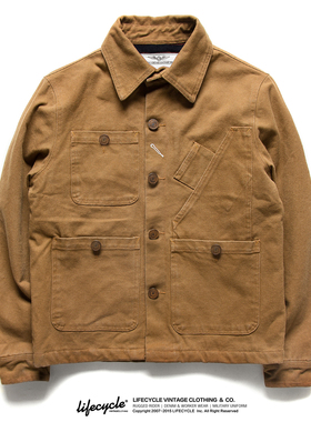 LifeCycle新品阿美咔叽重磅厚帆布工装男士夹克美式复古机车外套