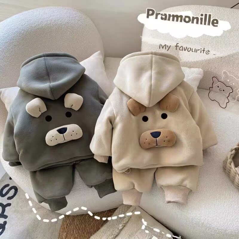 男童睡衣冬季加绒加厚小童卡通可爱套装儿童三层夹棉家居服可外穿