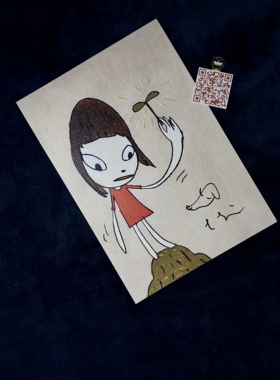 奈良美智 Yoshitomo Nara 亲笔签名 官方明信片 宝贝为正反面图