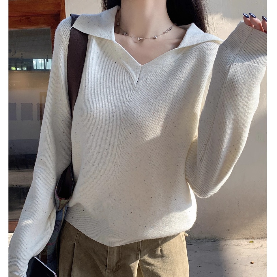 韩系polo领针织衫软糯套头毛女