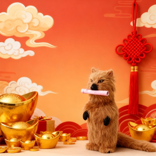 仿真黄鼠狼摆件黄家黄皮子玩偶摆件仿真动物黄鼬工艺品身可摆可烧