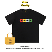 drew美式 潮牌彩色字母GOOD印花短袖 t恤男女纯棉宽松ins情侣上衣夏