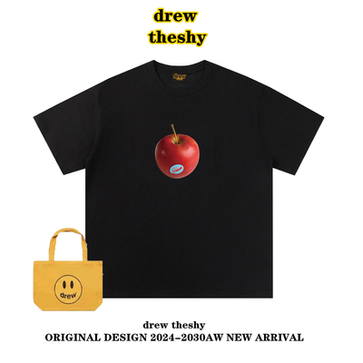 drew潮牌趣味苹果纯棉短袖t恤男女夏季休闲慵懒风圆领ins情侣半袖