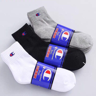 冠军袜毛巾底加厚男袜冬季中筒champion草写c标长筒男女休闲袜3双
